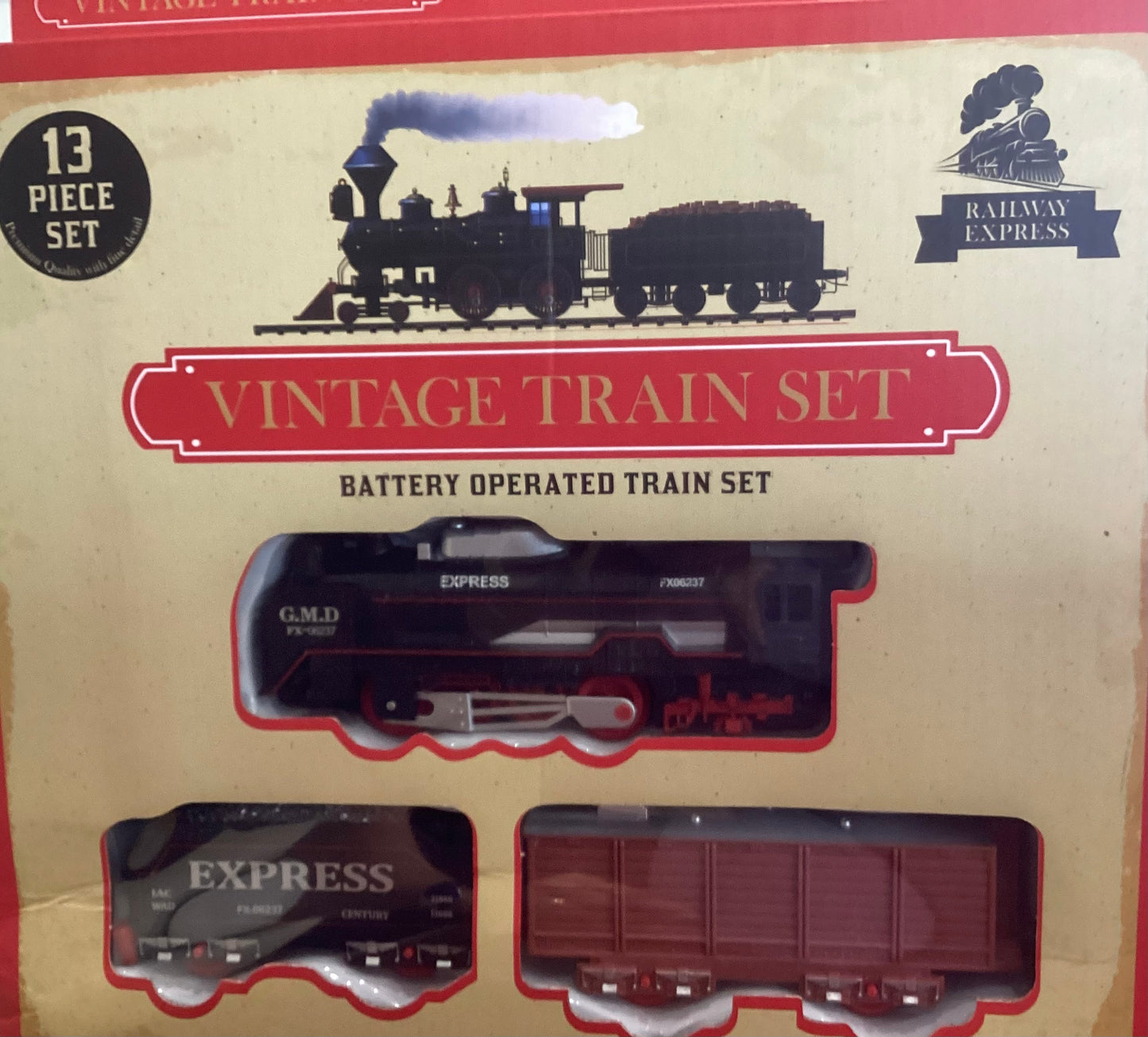 Train set - Vintage style boxed 13 piece Train set