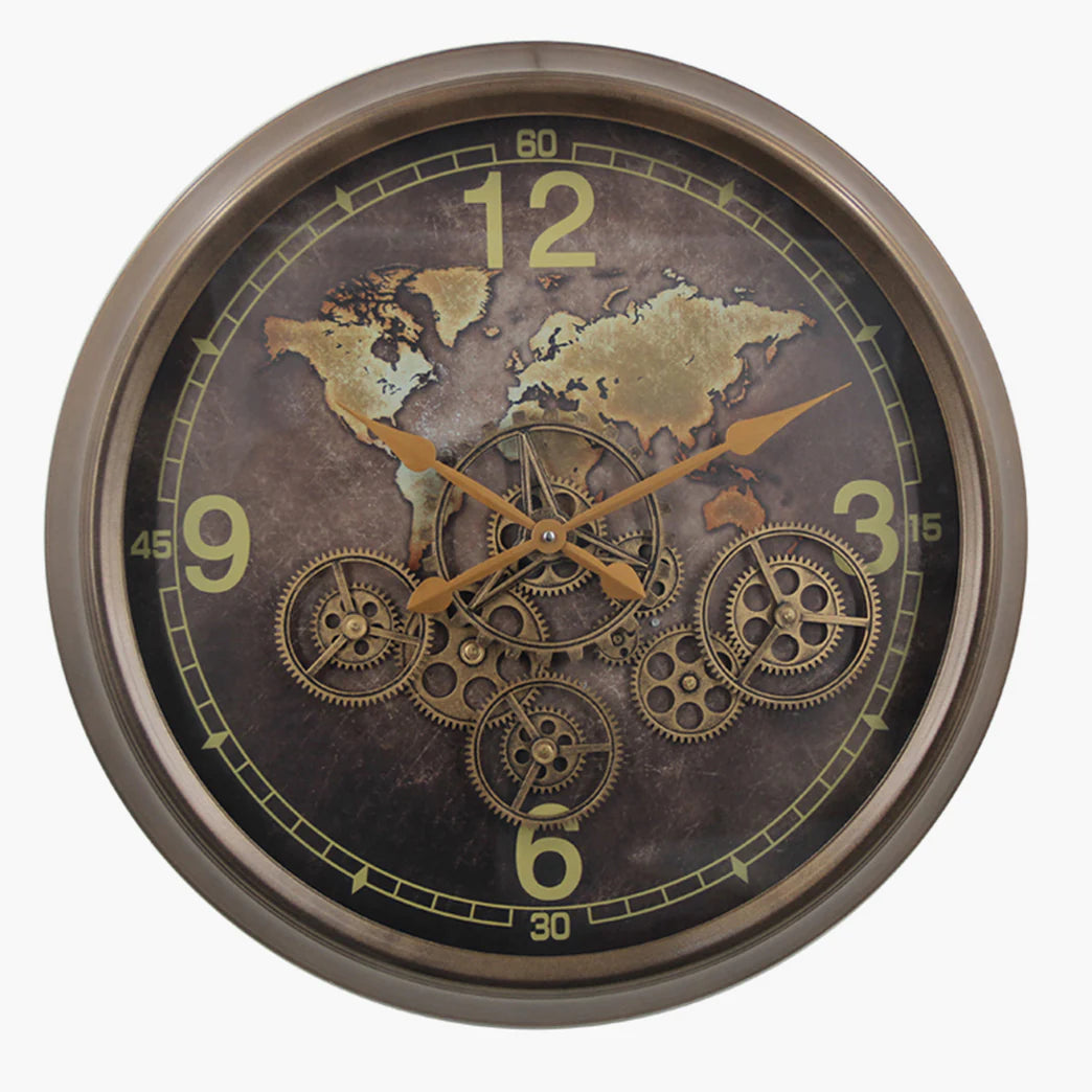 Cog Clock - Vintage World Map