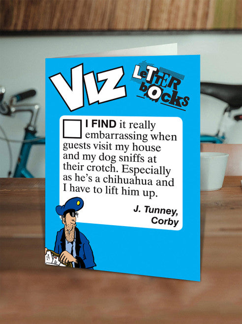 Viz humour card - Dog sniffing crotch