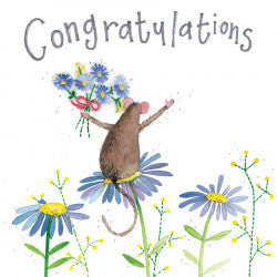 Congratulations - Mouse on Flowers